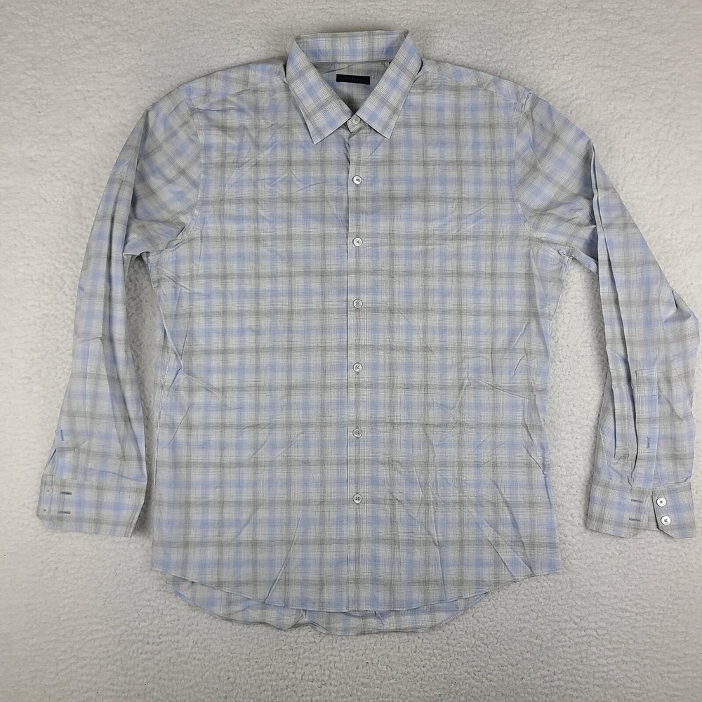 Zachary Prell Shirt Mens‎ Large Blue Beige Plaid Cotton Dress Button Up
